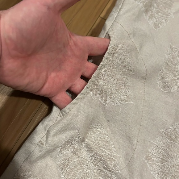 Lina Tomei Elegant Cream Leaf Tropical Linen Dress Size Medium - Picture 3 of 5